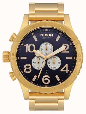 Nixon 51-30 chrono | całe złoto / indygo | złota bransoletka ip | indygo tarcza A083-2033