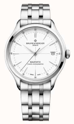 Baume & Mercier Chronometr Clifton Baumatic (40 mm) z czystą białą tarczą i bransoletą ze stali nierdzewnej M0A10505