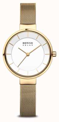 Bering Solarny damski zegarek z bransoletą z pozłacanej siatki 14631-324