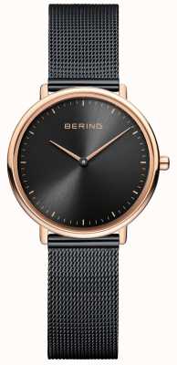 Bering Klasyczny damski zegarek z czarnej siatki 15729-166
