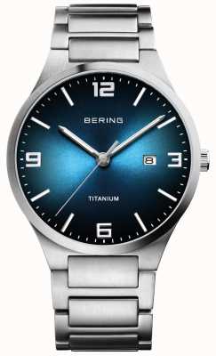 Bering Męski zegarek ze szczotkowanego tytanu z niebieską tarczą 15240-777