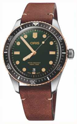 ORIS Divers sześćdziesiąt pięć automatycznych (40 mm) zielonej tarczy i brązowego skórzanego paska 01 733 7707 4357-07 5 20 45