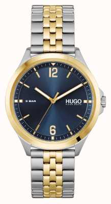 HUGO #biznes garniturowy | niebieska tarcza | dwukolorowa stalowa bransoletka 1530219