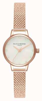 Olivia Burton Mini biała tarcza z masy perłowej, błyszczące markery i siateczka z różowego złota OB16MN05