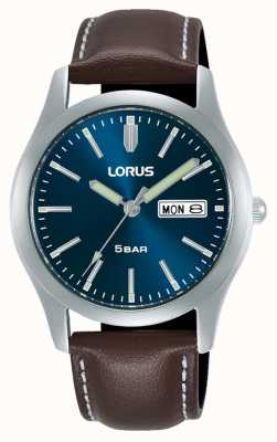 Lorus Klasyczny skórzany pasek do zegarka kwarcowego 38 mm z niebieską tarczą RXN81DX9