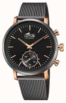 Lotus Połączony zegarek męski | czarne i różowe złoto | bransoletka z czarnej stalowej siatki L18805/3