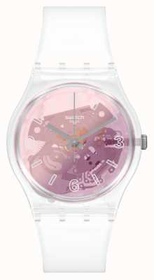Swatch Oryginalny zegarek z tarczą szkieletową dla mężczyzn w kolorze różowym disco! GE290