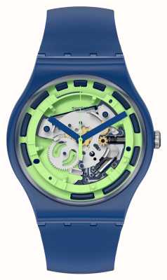 Swatch Nowy męski, zielony, niebieski silikonowy zegarek anatomii SUON147