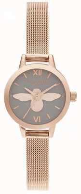 Olivia Burton Damska tarcza 3d pszczoła szara i różowozłoty zegarek z siatki OB16MC54