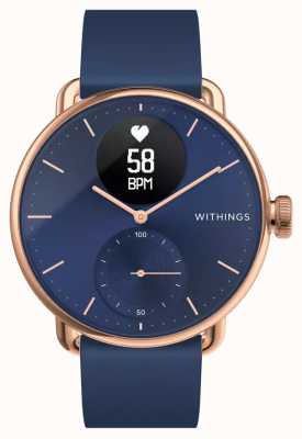 Withings Scanwatch 38mm hybrydowy smartwatch w kolorze różowego złota i niebieskiej tarczy z EKG HWA09-MODEL 6-ALL-INT