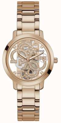 Guess Damski zegarek z przezroczystą tarczą Quattro Clear w kolorze różowego złota z bransoletą GW0300L3
