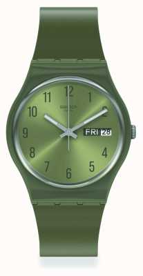 Swatch Perłowozielony zegarek z silikonowym paskiem GG712