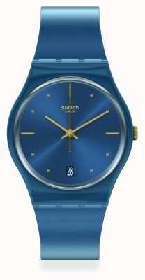 Swatch Perłowoniebieski zegarek z silikonowym paskiem GN417