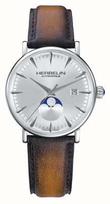 Herbelin Inspiracja srebrna tarcza brązowy skórzany pasek zegarek z limitowanej edycji 1547/TN12GP