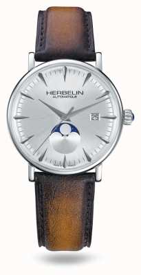 Herbelin Inspiracja srebrna tarcza brązowy skórzany pasek zegarek z limitowanej edycji 1547/TN12GP