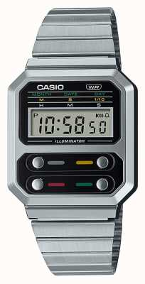 Casio Zabytkowy zegarek cyfrowy ze stali nierdzewnej A100WE-1AEF
