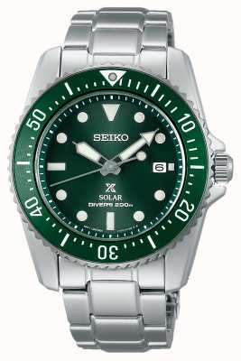 Seiko Kompaktowy solarny zegarek Prospex o średnicy 38,5 mm z zieloną tarczą SNE583P1