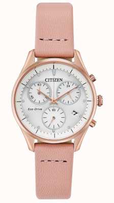 Citizen Chronograf sylwetkowy | biała tarcza | różowy pasek FB1443-08A