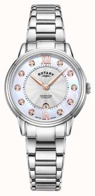 Rotary Damski zegarek cambridge wysadzany diamentami z masy perłowej LB05425/07/D