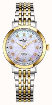 Rotary Damski dwukolorowy zegarek windsor wysadzany diamentami LB05421/41/D