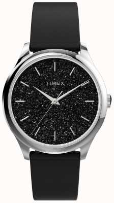 Timex Koperta w kolorze srebrnym z czarną brokatową tarczą i czarnym paskiem TW2V01100