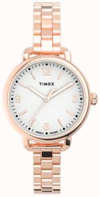 Timex Standardowa damska koperta 30 mm w kolorze różowego złota biała tarcza bransoletka w kolorze różowego złota TW2U60700