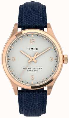 Timex Damskie etui waterbury w kolorze różowego złota i granatowy pasek TW2U97600