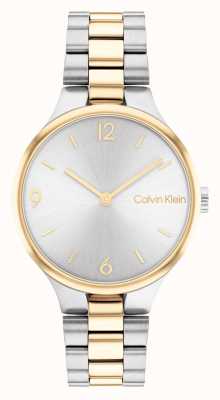 Calvin Klein Dwukolorowy złoty i srebrny zegarek ze srebrną tarczą sunray 25200132
