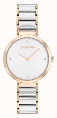 Calvin Klein Dwukolorowy zegarek ze stali nierdzewnej z paskiem w kształcie litery T 25200139
