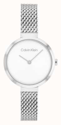 Calvin Klein T-bar bransoleta z siatki ze stali nierdzewnej biała tarcza 25200082