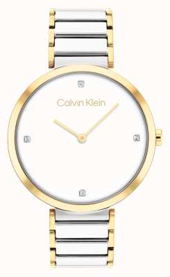 Calvin Klein Minimalistyczny zegarek kwarcowy w dwóch odcieniach złota i srebra 25200134