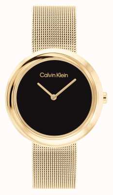 Calvin Klein Czarna tarcza damska | złota bransoletka z siatki ze stali nierdzewnej 25200012