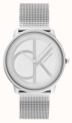 Calvin Klein Srebrno-biała tarcza ck | stalowa bransoletka z siatki 25200027
