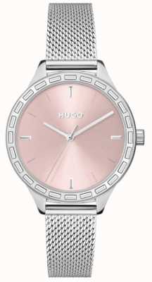 HUGO #flash dla kobiet | różowa tarcza | stalowa bransoletka z siatki 1540115