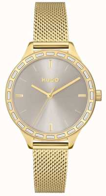HUGO #flash dla kobiet | szara tarcza | złota bransoletka z siatki 1540116