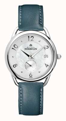 Herbelin Damski zegarek z tarczą z masy perłowej i niebieskim skórzanym paskiem 18397AP29BV