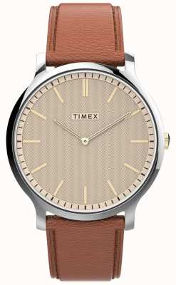 Timex Galeria | beżowa tarcza | brązowy skórzany pasek TW2V28200