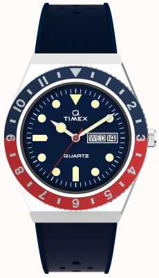 Timex Q timex dwukolorowy zegarek z czerwoną i niebieską ramką TW2V32100