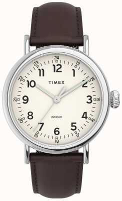Timex Standardowy brązowy skórzany pasek w kolorze kremowej tarczy TW2V27800