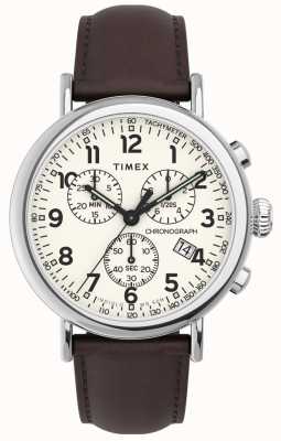 Timex Męskie | standardowy chronograf | beżowa tarcza | brązowa skóra TW2V27600