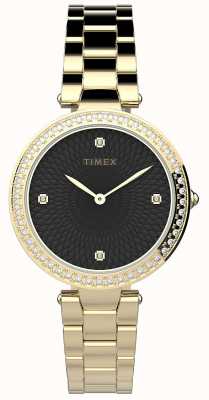 Timex Kobiety | zdobią kryształy | czarna tarcza | złota stal nierdzewna TW2V24400