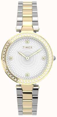 Timex Zdobią kryształki dwukolorowego złotego i srebrnego zegarka TW2V24500
