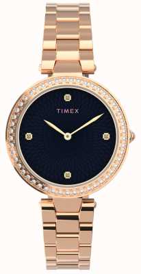 Timex Kobiety | ozdobione kryształkami czarna tarcza | bransoletka z różowego złota TW2V24600