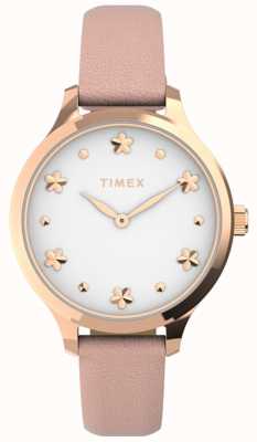 Timex Peyton damski | biała tarcza | różowy skórzany pasek TW2V23700