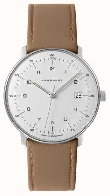 Junghans Męski zegarek max bill biała tarcza beżowy skórzany zegarek szafirowy kryształ 41/4562.02