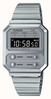 Casio Kolekcja vintage cyfrowy zegarek ze stali nierdzewnej A100WE-7BEF