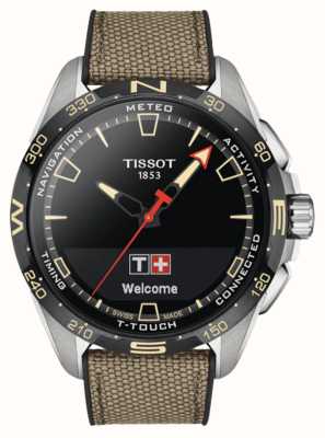 Tissot T-Touch Connect słoneczna tytanowa (47,5 mm) czarna tarcza i beżowy pasek z syntetycznej skóry bydlęcej T1214204705107