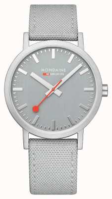 Mondaine Klasyczny zegarek o średnicy 40 mm z dobrym szarym paskiem tekstylnym A660.30360.80SBH