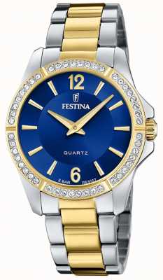 Festina Ladies gold-pltd. zegarek z zestawem CZ i stalową bransoletą F20594/2