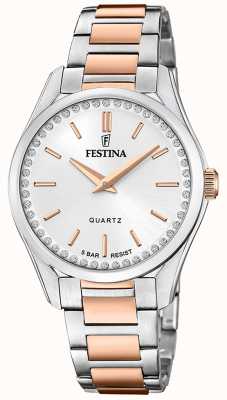 estina Damski stalowy zegarek w kolorze różowym ze stalową bransoletą F20620/1
